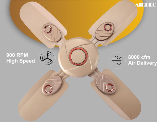 Airdec Lotus 600 mm High Speed Anti dust 4 Blade Ceiling Fan (Smoke Brown, Pack of 1) (Ivory)