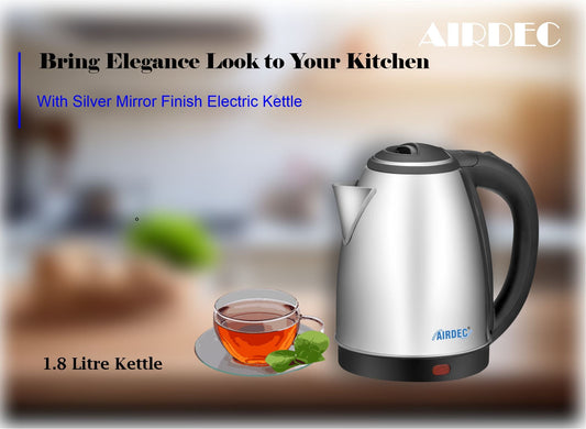 Airdec Dectel Electric Kettle 1800W with Stainless Steel Interior | Safety Locking Lid | 1.8L Capacity